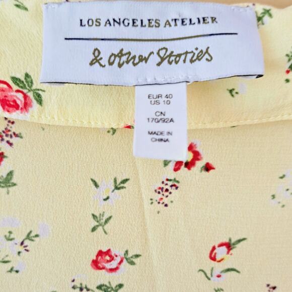 & Other Stories Floral Print Silk Mini Dress SIze 10 Yellow - Picture 7 of 14